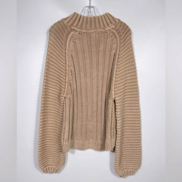 Free People Sweetheart Sweater Chunky Rib Knit Mock Neck Pullover Size L Tan - Picture 5 of 12